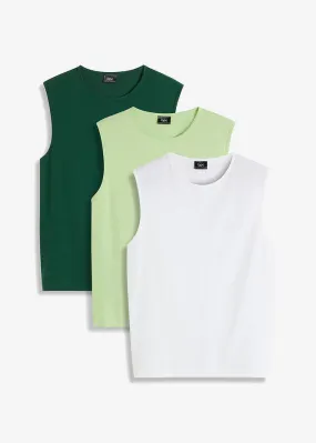 Camiseta de tirantes (3 unidades) Verde oscuro + blanco + verde apio